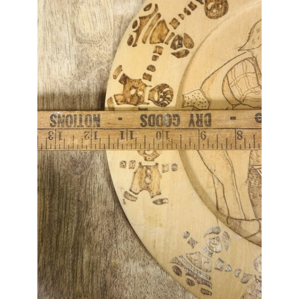Rare‎ Vintage Bulgarian souvenir pyrography wood wall hanging plate Christmas